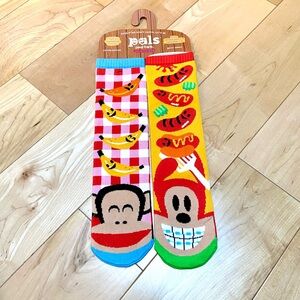 new Paul Frank Fun Julius & Bob colorful quirky BBQ theme mismatched socks adult